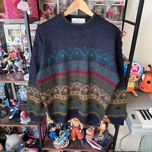 Vintage Marks & Spencer Navy Multicolor Aztec Western Acrylic Sweater Men’s M